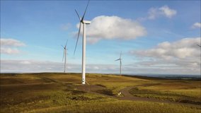 Drone footage of wind turbines at a wind farm in N. Ireland