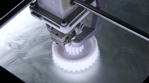  Fused deposition modeling,3D printer printing an object from plastic. Automatic three dimensional 3d printer performs plastic. Progressive additive technology for 3d printing