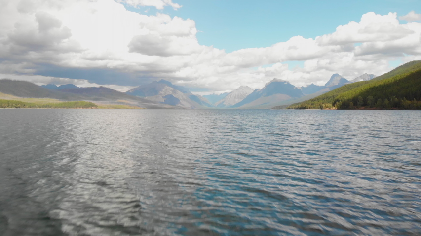 Drone Fly Over of Lake McDonald In Montana High