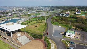 Aerial video of gyoubu observatory in byubugaura