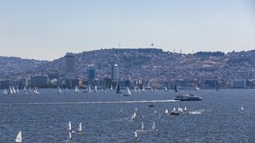 Sailing race in Izmir. Time Lapse of sailing boats in Izmir bay.