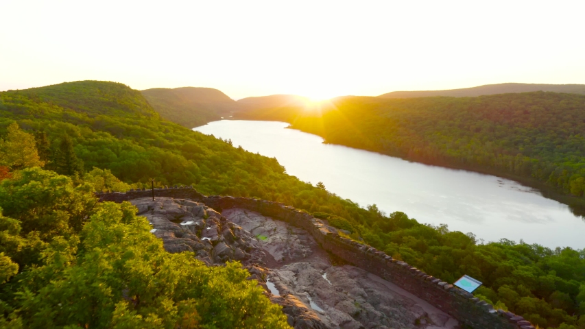 Aerial Flight above Lake of the Clouds Overlook in Michigan
