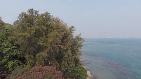 Aerial drone shot of Singapore southern Islands beaches on St. John Island and Kusu Island 