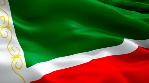 Chechnya - Russian region flag flag Closeup 1080p Full HD 1920X1080 footage video waving in wind. National Grozny 3d Chechen flag waving. Sign of Chechnya seamless loop animation. Chechen flag HD reso