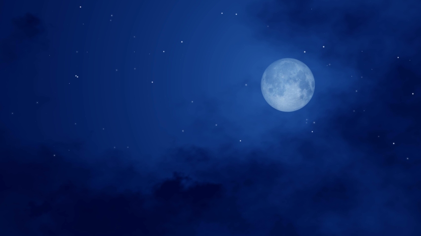 Dreamlike starry night sky with fantastic big full moon and falling stars or meteors. Simple natural background 3D animation rendered in 4K | Shutterstock HD Video #1038009263