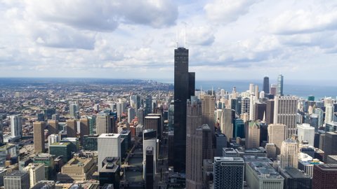 Chicago, IL / USA - September 28 2019 - Chicago Cityscape from Above 