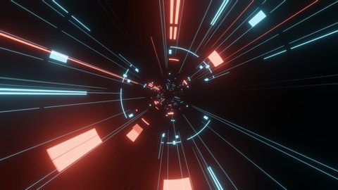 Abstract moving high tech lines and binary geometry data. Perfect CG seamless loop. Concept for space time travel, warp speed, worm whole, future transportation, hyper loop, sci fi beam, next gen