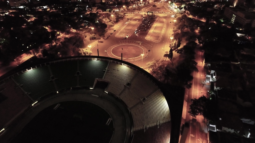 Night view of Pacaembu Stadium and Charles Miller Square. São Paulo, Brazil. Great landscape. Famous places of the city.