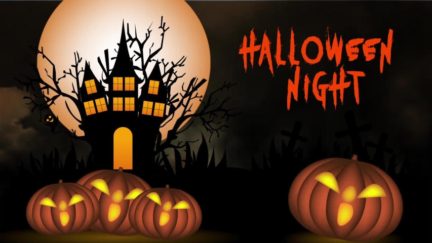 Halloween Night  background animation with the concept of Spooky Pumpkins, Moon and Bats and Haunted Castle and text_HD Footage. Royalty-Free Stock Footage #1038031895