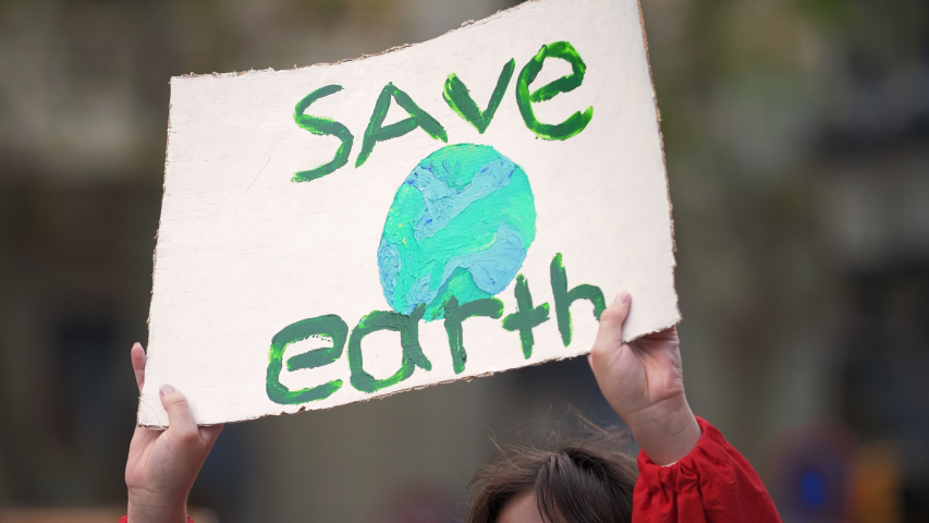 Save Earth Poster. Climate Strike. Demonstration Royalty-Free Stock Footage #1038037019