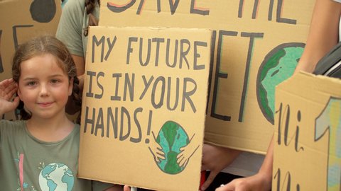 Spain. September 27th 2019: My future is in your hands. Young Girl and Posters at Global Climate Strike. Demonstration 