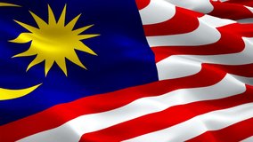 Malaysia flag Motion Loop video waving in wind. Realistic Malaysian Flag background. Malaysia Flag Looping Closeup 1080p Full HD 1920X1080 footage. Malaysia asia country flags footage video for film,n
