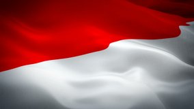 Indonesian flag Closeup 1080p Full HD 1920X1080 footage video waving in wind. National Jakarta 3d Indonesian flag waving. Sign of Indonesia seamless loop animation. Indonesian flag HD resolution Backg