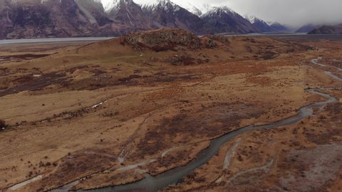 Revealing aerial view of Edoras. The Lord of The Rings Film Location (Mt Sunday, New Zealand)