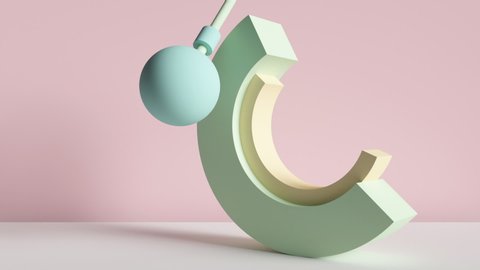 loop animation of eternal 3d ball pendulum swinging, perpetual motion. Repeated beat. Computer generated seamless video of simple geometric shapes. Live image in pastel colors, modern animated poster.