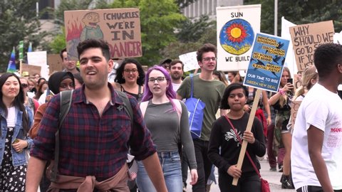 Toronto, Ontario, Canada September 2019 Epic crowds of young people and student protest climate change in downtown streets of Toronto