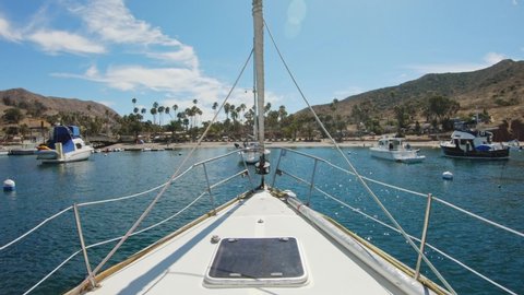 Sailboat Floating in Harbor POV from Mast with Catalina Island