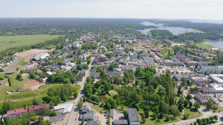 Hamina, Finland. Aerial view over the historic circular fortress city center, showcasing Hamina Bastion, Vehkalahti Mary