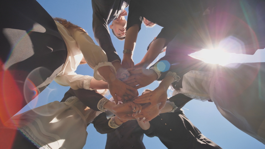 College Students Alumni Teamwork Stacking Hand Concept Royalty-Free Stock Footage #1038082454