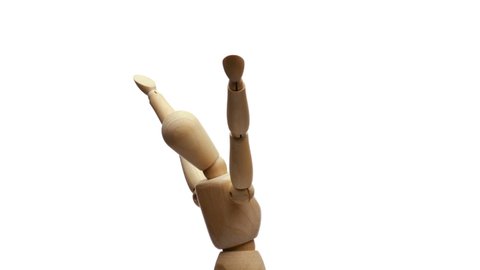 wooden mannequin with hands up exulting rotating loop seamless footage 4k