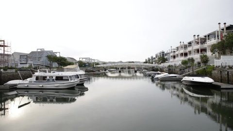 Boats along the canal of Thesen Island in Knysna