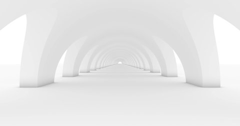 Endless white corridor perspective view seamless footage. Forward movement in minimalistic passage looped animation. Futuristic architecture, white gateway. Infinite tunnel zoom in video