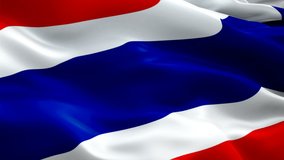 Thailand flag Motion Loop video waving in wind. Realistic Thai Flag background. Thailand Flag Looping Closeup 1080p Full HD 1920X1080 footage. Thailand asia country flags footage video for film,news
