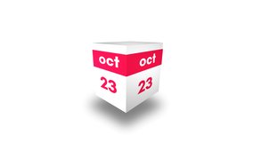 October 23th calendar. Day 23 of month. 3d cube video animation in 4k, 30 fps.