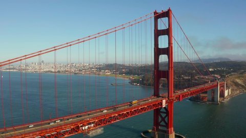 Aerial view of the Golden Gate bridge in San Francisco at dawn. USA, California.