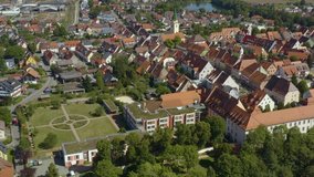 Aerial view of the city Hüffingen in Germany in the black forest on a sunny day in summer. High ascend beside the village.