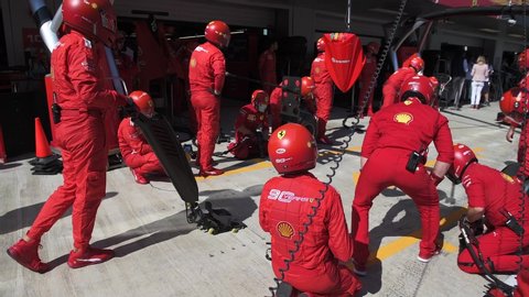 SOCHI, RUSSIA - 28 September 2019: Scuderia Ferrari Pit Stop Training at Formula 1 Grand Prix of Russia 2019