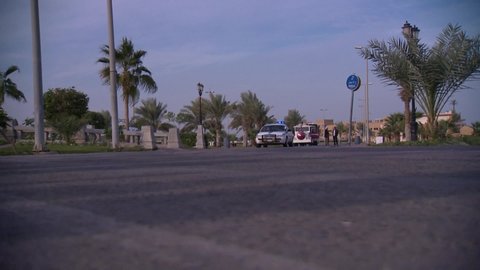 Saudi Police Car on the Road with Lights Flashing Stock Video Footage