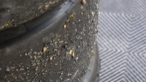 Close up of a stack of used tires at Le Mans