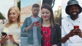 Nomophobia - People using the mobile phone. No-mobile-phone phobia. Multiscreen on people using smartphone in everyday life. Commuters being on their mobile phones walking. - Powered by Shutterstock - Get 15% off with code: PIKWIZARD15