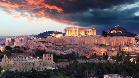 Time lapse  of Athens - Acropolis at sunset, Greece
