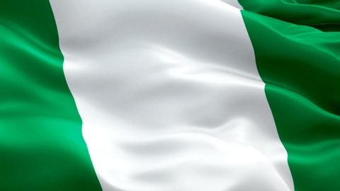 Nigeria flag Motion Loop video waving in wind. Realistic Nigerian Flag background. Nigeria Flag Looping Closeup 1080p Full HD 1920X1080 footage. Nigeria EU European country flags footage video for fil