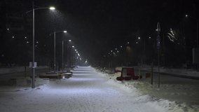 On the street of the night city it is snowing. - Powered by Shutterstock - Get 15% off with code: PIKWIZARD15