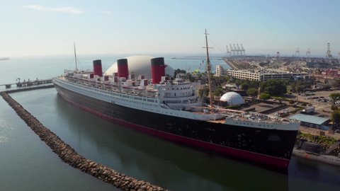 Los Angeles, USA. June 20, 2019. Beautiful view of RMS Queen Mary ocean liner in Long Beach, Los Angeles.