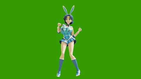 Animation dancing cartoon anime girls. Girl in the style of anime dancing. High quality loop on green background.