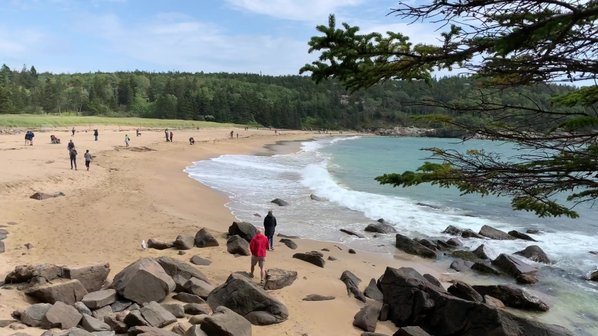 4K of Sand Beach in Acadia National Park near Bar Harbor Maine