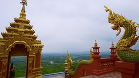 4K video of Pra That Doi Pra Chan temple with mountain view, Lampang province.