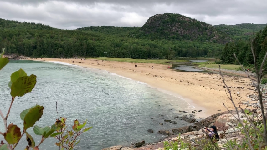 4K Overlooking Sand Beach in Acadia National Park near Bar Harbor Maine