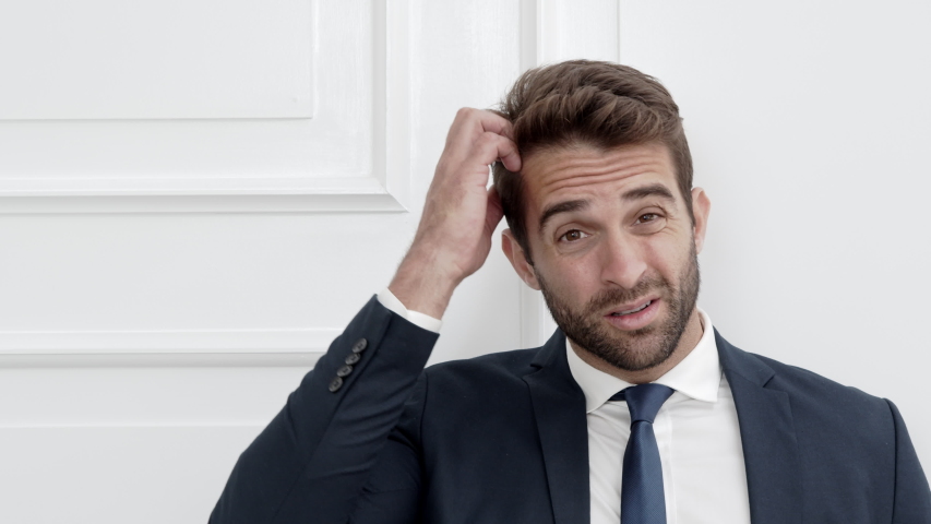 Confusion Businessman Scratching Head And Shrugging, Portrait Royalty-Free Stock Footage #1038234257