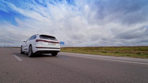 VINNITSA, UKRAINE - September 2019: Audi e-tron Sportback Concept four wheel drive electric SUV. Presentation of a new car model
