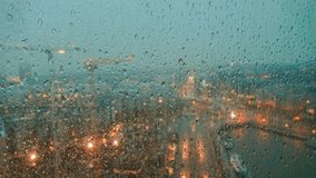 View raining drops on the windows . time lapse video