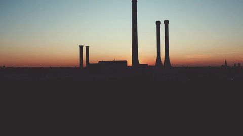 Munich Power plant during sunset - Nice silhouette of landmark in Munich, Germany