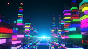 Retro-futuristic neon city 80's style. Day and night series. Perfectly looped VJ animation.