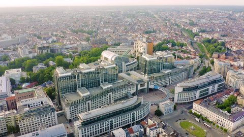 Brussels, Belgium. The complex of buildings of the European Parliament. State institution, Aerial View, Point of interest