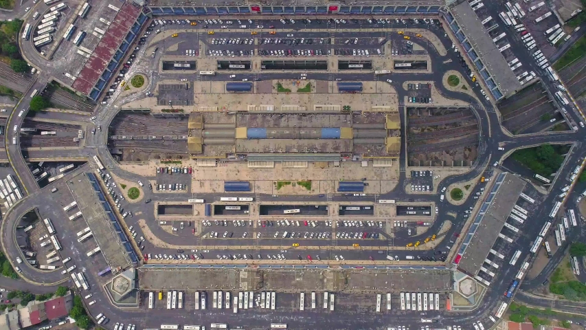 Bayrampasa main bus terminal, Istanbul. Aerial view top down angle, oe01
