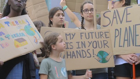 Barcelona,Spain, 27 September 2019: Climate Strike Fridays For Future. girls,placards,protest